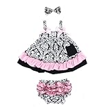 ANDI ROSE Baby Toddlers Cotton Cute Hairband+ Dress+ Underpants Outfit for 0-36 Month Infant