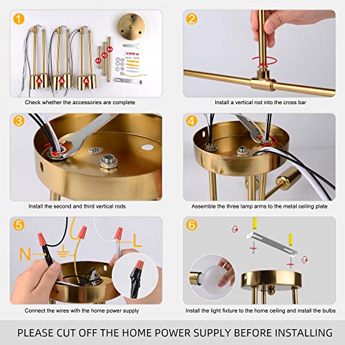 namito Deckenleuchte Vintage Wohnzimmer, 6 Flammige Vintage Deckenlampe Retro Kronleuchter Gold Vergoldet für Esszimmer Küche Bar Restaurant, 230V, E27 Fassung, Ohne Lampen