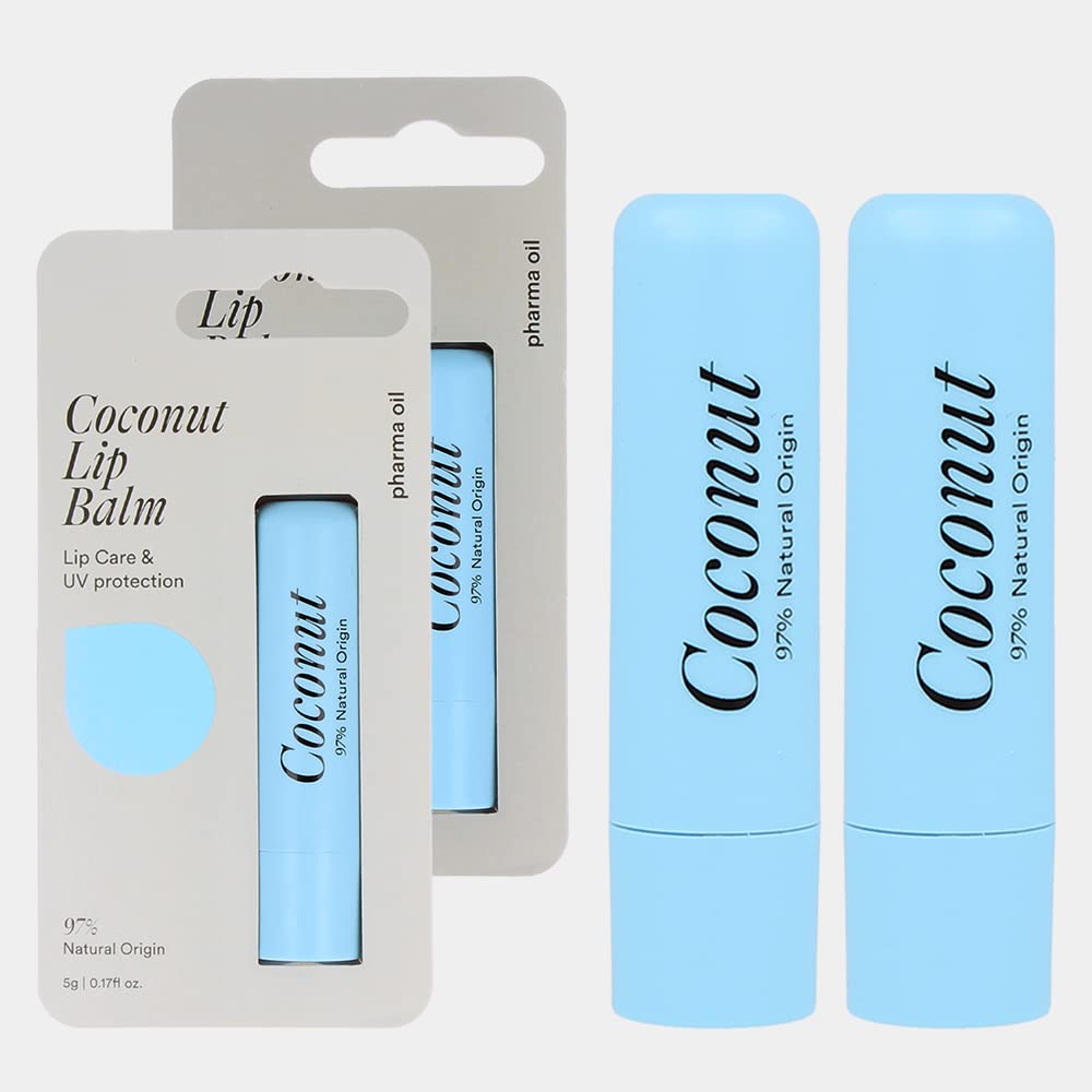 Pharma Oil Protective Natural Lip Balm Coconut, 2x5g. I Enriched With Shea Butter I Intensive Care I Paraben Free I No Artificial Colors, Perfect as a Gift
