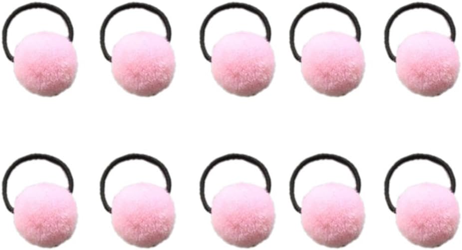 Vikenner 10 Pcs Elastic Ball Hair Tie Bands Plush Pom Pom Hair Rope Bobbles Rubber Band Ponytail Holders for Women Baby Girls - Pink