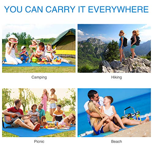 AMADAFAYA Sandfree Beach Blanket，Waterproof Sandproof Beach Mat 79\'\'×83\'\' Oversized Large Portable Lightweight Pocket Picnic Blanket,Outdoor Blanket for Travel, Camping, Hiking Blue Green Mat