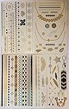 Metallic Temporary Tattoos (4 Different Sheets) - Beautiful Tattoo Flash & Body Art - Black, Silver & Gold Tattoo Jewelry, Rings, Arrows, Bands, Necklaces, Feathers, Jewels and More | Twink Designs