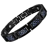 COOLMAN Titanium Magnetic Therapy Bracelet Black Adjustable Bracelet with Blue Carbon Fiber 9.2 Inch Branded Gift Box