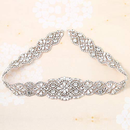 Crystal Applique with Champagne Back Adhesive, FANGZHIDI Beaded Applique with Silver Rhinestone Claw- Best for DIY on Wedding Dress, Bridal Belt Sash - Thumbnail 7