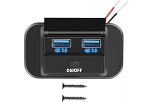 Dual QC3.0 USB Car Charger Socket, Waterproof 12V/24V USB Outlet with ON/Off Switch, Fast Charging USB Power Outlet for RV, B
