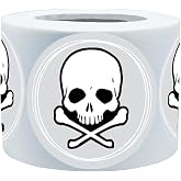 Remarkable 2 Inch White Skull and Crossbones Circle Dot Stickers,Skull Stickers Used for Party Favors, Birthdays, Halloween and Crafts (500 Labels on a Roll)
