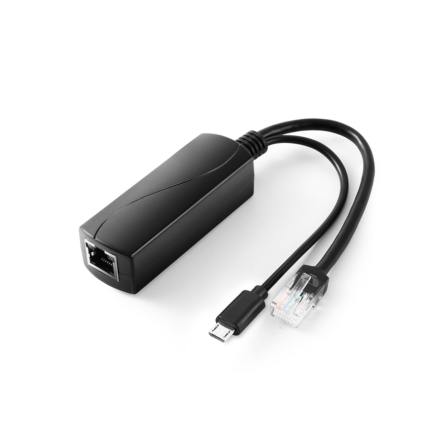 REVODATA Micro USB PoE Splitter 5V 2.4A Output, IEEE 802.3af Standard 10,100Mbps for USB Charging Cable RJ45 Port Power Over Ethernet Splitter Connector (USB0502 Black)