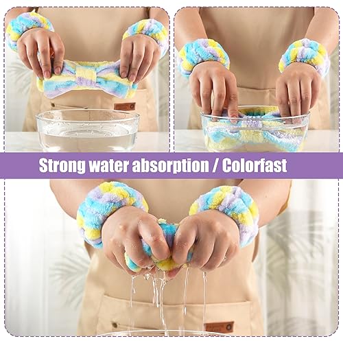 Shindel 6PCS Face Wash Headband Set, Makeup Wash Headbands with Wristbands Coral Fleece Bow Hair Bands for Women Spa Skin Care Yoga