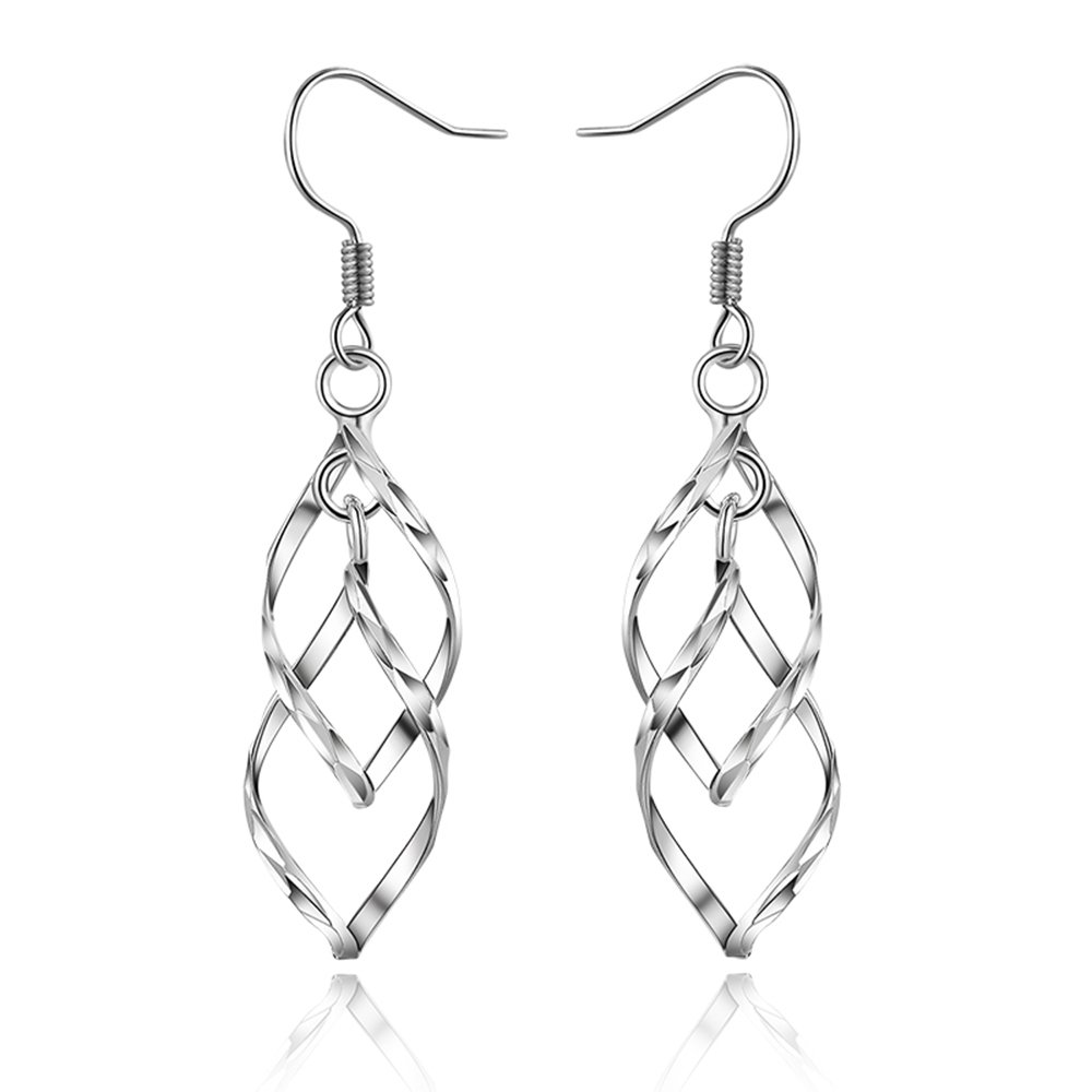 Silver Earrings for Women Girls, Hook Earrings Double Twist Wave Long Tassels Silver Plated drop earrings comes with Gift Box