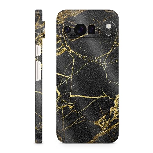 Glossy Glitter Phone Skin Compatible with Google Pixel 9 Pro XL - Black Gold Ma…