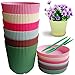QUIET 6 Candy Colors Fashion Stripes Plastic Flower Pots Planters With Saucers 4.6''