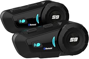 SCSETC S-9 Motorcycle Helmet Bluetooth Headset 2000m 6 Riders Intercoms, Bluetooth Motorcycle Headset with CVC Noise Cancellation, Helmet Bluetooth Headset with Handsfree/Voice Control/HD Music/2 Pack