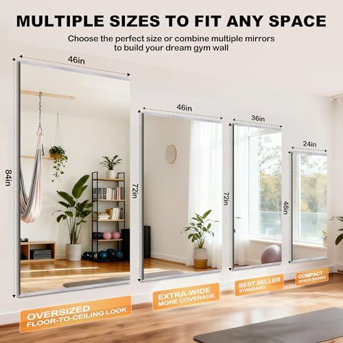 Inbenioso 84''x46'' Exercise Mirror for Home Gym Full Length, Garage Gym Wall Mirror, Large Workout Mirrors Frameless Tempered Glass for Gym, Yoga, Bedroom, Dance Studio, Living Room
