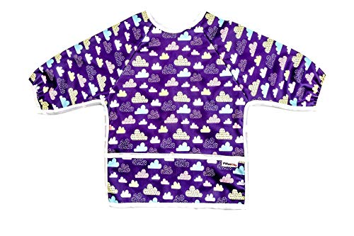 Pikababy Long Sleeved Bib Waterproof Bibs with pocket - 6 to 24 months baby girl and boy colors (Clouds) - Thumbnail 3
