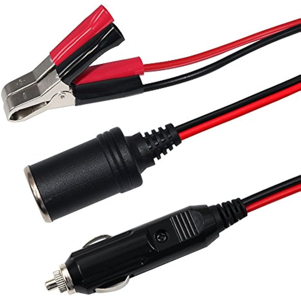 12V 24V Cigarette Lighter Extension Cord Battery Clipon Car SAE To