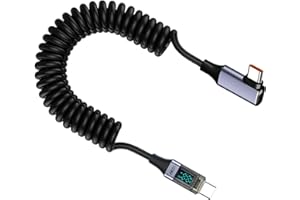 USB Type C Spring Data Cord 90 Degree Elbow PD100W Fast Charging Cable with Digital Display for Laptops Tablets Phones Type C