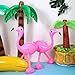 Gejoy Set of 4 Inflatable Palm Trees and Beach Inflatable Pink Flamingo for Hawaiian Pool Summer Luau Party Decoration