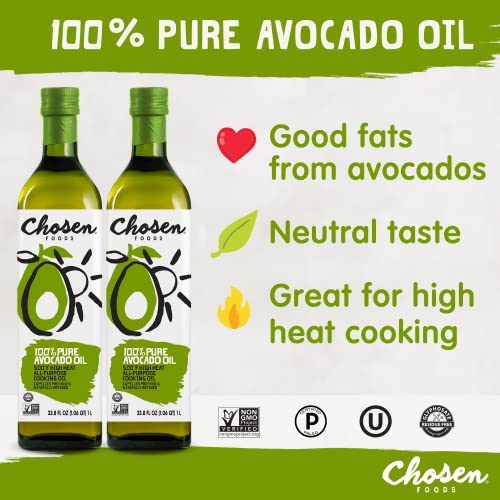 Chosen Foods 100 Pure Avocado Oil, Keto and Paleo Diet Friendly, Kosher Oil for Baking, High