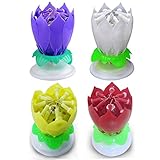 Mallofusa 4x Two Layers with 14 Small Candles Lotus Happy Birthday Spin Singing Music Candle (Yellow, White, Red and purple)