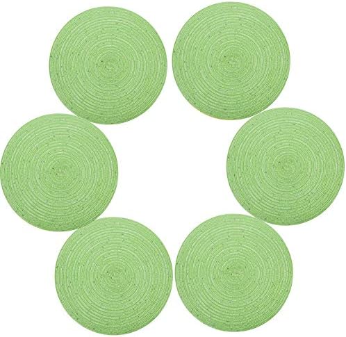 Topotdor Round Placemats Heat-Resistant Stain Resistant Anti-Skid Washable Polyproplene Table Mats Placemats (set of 6, Sequin Green)