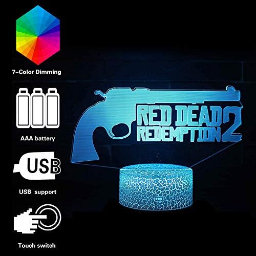 Night Light Baby 3D Mood Lamp RGB Changeable Lighting Base Acrylic Crafts for Birthday Holiday Christmas Party Decoration (Gun)