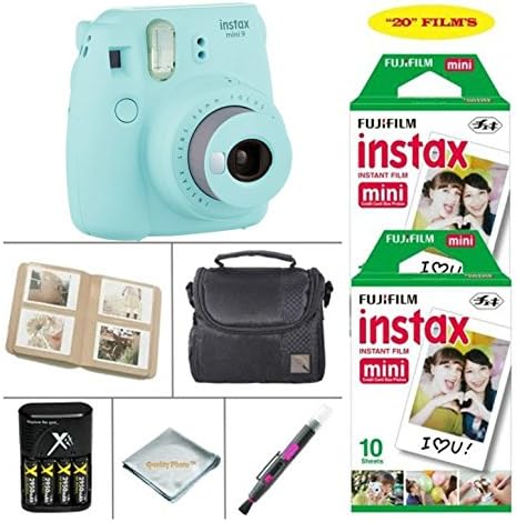Fujifilm Instax Mini 9 Instant Camera (Ice Blue) + Fujifilm Instax Instant Film 20 Sheets + 4 Batteries & Charger + Photo Album + Convenient Case + More