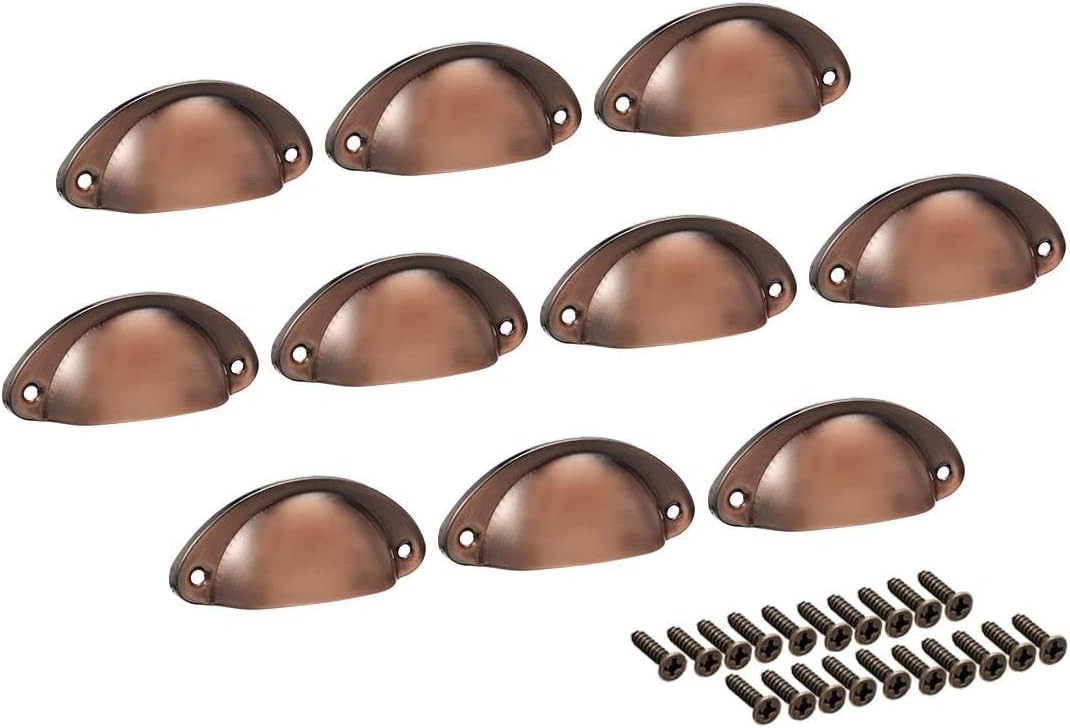Namvo 10 Pack Drawer Pull Handles Vintage Antique Shell Cup Kitchen Cupboard Door Cabinet Furniture Knobs with Screws Green Bronze