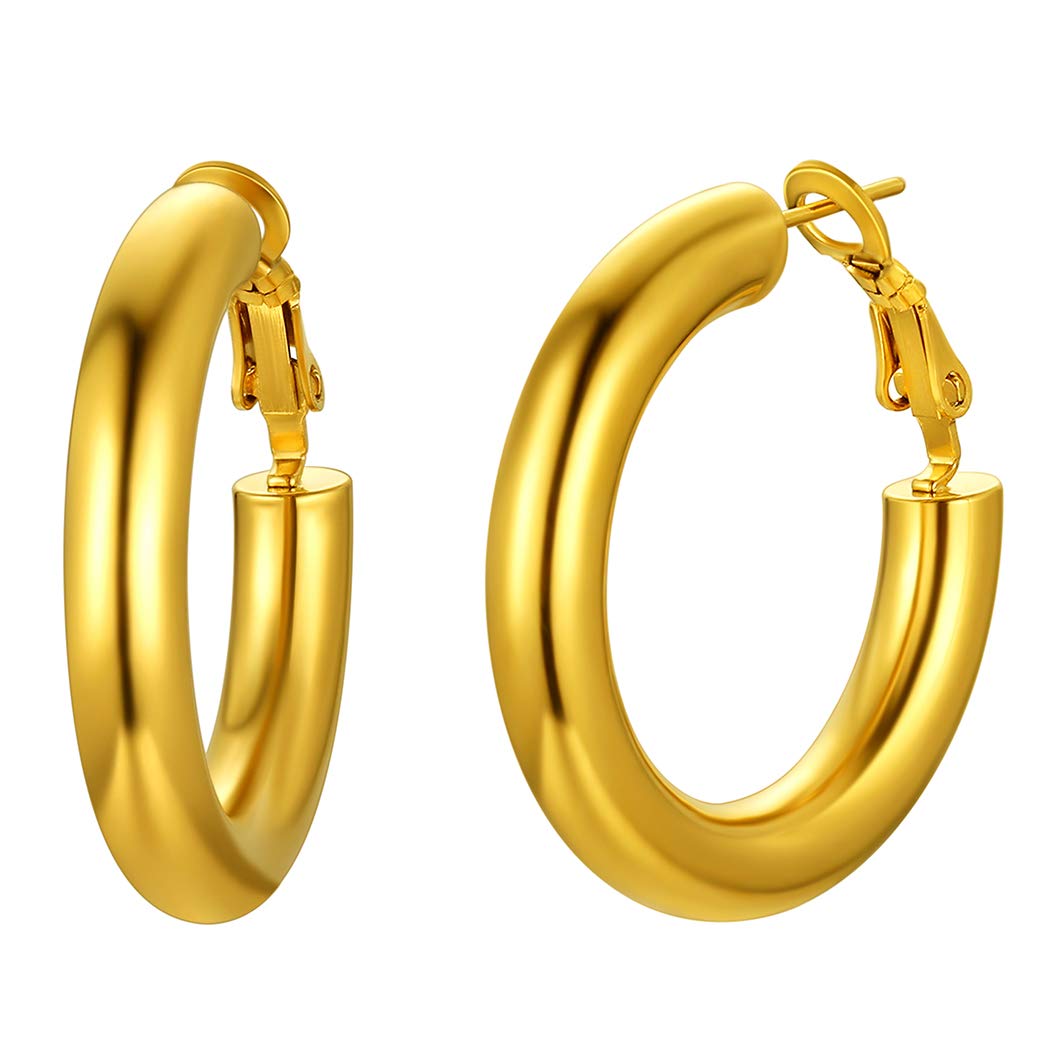 Richsteel Gold Hoop Earring 30MM Diameter Round Loop Ear Rings Lightweight Unisex Gift For Boyfriend Minimalist Circle Basic Earring