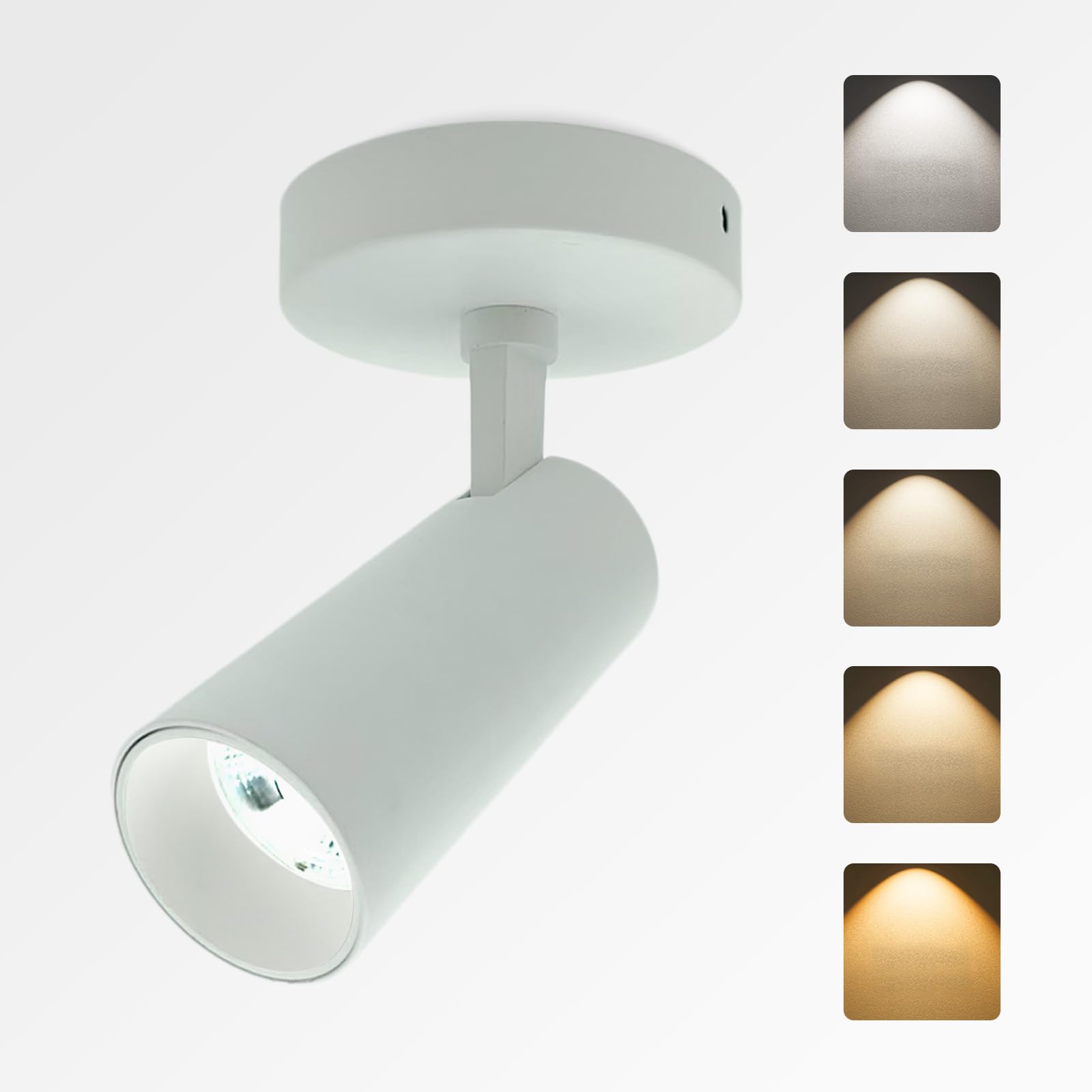 Photo 1 of JARLSTAR LED Ceiling Spotlight 5CCT 2700K/3000K/3500K/4000K/6000K Selectable Dimmable,Spot Light Indoor Adjustable Flush Mount Lights Fixture 12W CRI 90+, White, 1 Pack Tilt Angle Accent Lighting