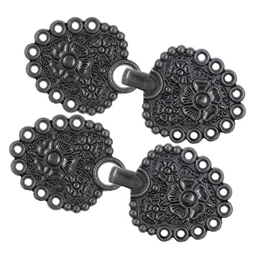 Bezelry 4 Pairs Romantic Bouquet Cape or Cloak Clasp Fasteners. 62mm x 25mm Fastened. Sew On Hooks and Eyes Cardigan Clip (Vintage Black)