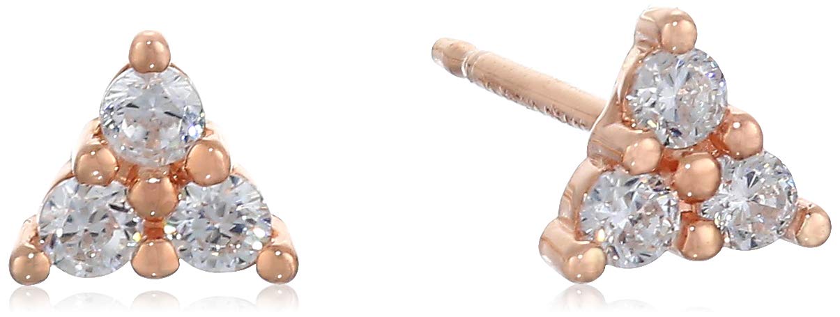 Pendientes de tuerca de plata de ley chapada en oro rosa de 18 quilates con circonitas cúbicas de Amazon Essentials (anteriormente colección Amazon)