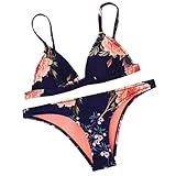 Gotd Women Flower Push-up Padded Bra Bikini Set Swimwear Swimsuit Beachwear (M, Blue)