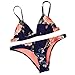 Gotd Women Flower Push-up Padded Bra Bikini Set Swimwear Swimsuit Beachwear (M, Blue)