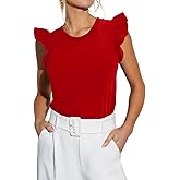EZBELLE Women's Summer Sleeveless Ruffle Shirts Tank Top Trendy Office Tshirt Ladies Clothes