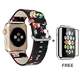 for Apple Watch Band with Free Tempered Glass Screen Protector 38mm, Jimbird Soft PU Leather Replacement Strap Wrist Band for Women Nike+, Series 3, Series 2, Series 1, Sport, Edition
