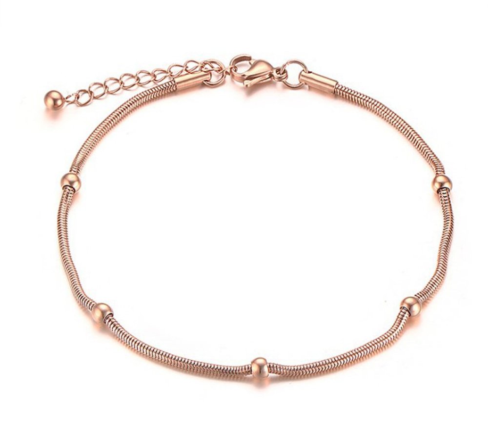 findout Women Snake Chain anklets 14K Rose Gold Plated Titanium Steel Smooth Bead Anklet for Women Girls