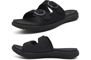 COFACE Womens Orthotic Slides Comfort Plantar Fasciitis Arch Support Slip on Flat Sandals Ladies Soft Cushion Fashion Yoga Mat Slippers With Adjustable Straps