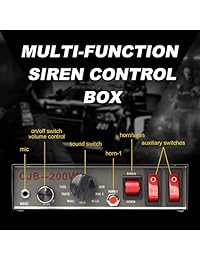 YHAAVALE CJB200P Amplificador de Sirena de Policía y Altavoz cuadrado de plástico negro, DC12 V 200 W 9 tonos de micrófono de mano con cable, altavoz, sirena de emergencia, sistema electrónico PA