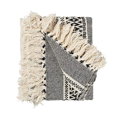 MOTINI 100 Cotton Decorative Blankets Cozy Grey and White Throw