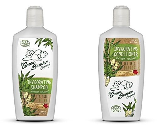 Green Beaver Tea Tree Invigorating Shampoo and Tea Tree Invigorating Conditioner with Certified Organic Aloe Vera Juice, Tea Tree Oil, Eucalyptus Oil, Jojoba Oil and Borage Oil, 10.1 oz each