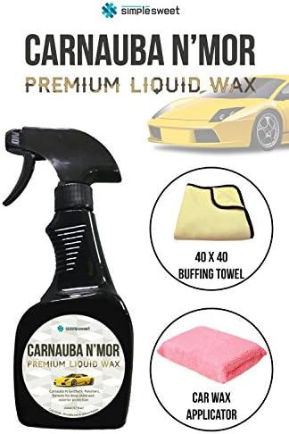 Liquid Wax Kit for Car - Carnauba &amp; Polymer Blend Spray with Microfiber Polishing Towel and Application Foam - Experience the difference from Meguiar Wash Wax - SimpleSweet Carnauba N'mor