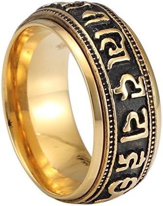 Stainless Tibetan Buddhist Six True Syllable Mantra Sanskrit "Om Mani Padme Hum" Retro rotation (9)