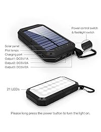 BESWILL   Cargador solar para iPhone, iPad, Samsung, Android y otros dispositivos inteligentes, 8000 mAh, 3 puertos USB y 21 luces LED, Moderno, Negro