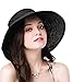 Simplicity Women's Roll Up Wide Brim Straw Sun Visor Hat Black