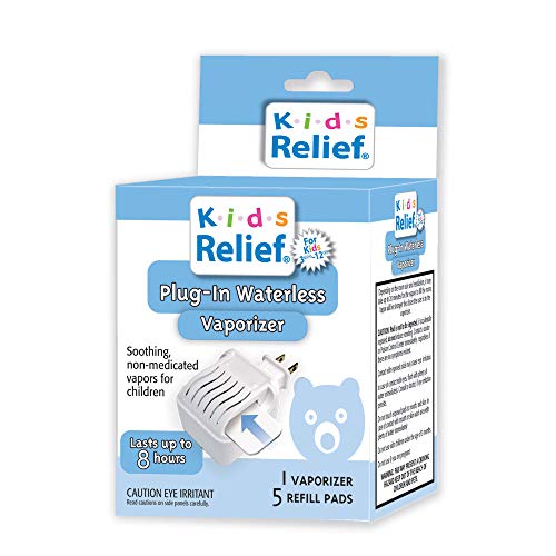 Kids Relief Plug-in Waterless Vaporizer + 5 Soothing Non-Medicated Lavender Menthol Eucalyptus Vapor Refill Pads, 1 ct