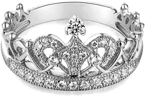 18K White Gold GP Austrian Crystal AAA Zircon Ring Princess Crown Bridal Wedding Ring
