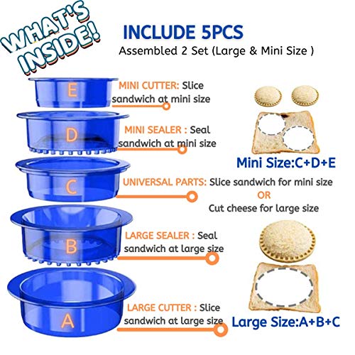 YUMKT 5 Pcs Sandwich Cutter and Sealer for Kids, Cool Round Sandwich