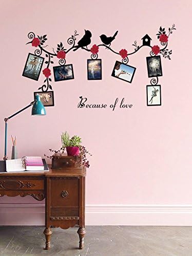 Yesfeel Black Photo Frames Wall Décor Stickers, Because Of Love Quote with Brids Perfect for Bedroom Living Room, Romantic and Classic