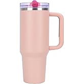 Quencher ProTour 40 oz Tumbler with Handle - 100% Leak-Proof Vacuum Insulated Stainless Steel Water Bottle | 2 Lids (Flip Straw & Leak-Proof Lid) for Hot/Cold Drinks (Light pink)
