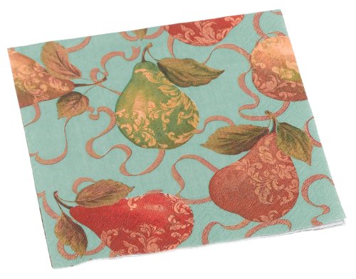 Caspari Gilded Pears Set of 20 Paper Lunch Napkin, Palace Blue